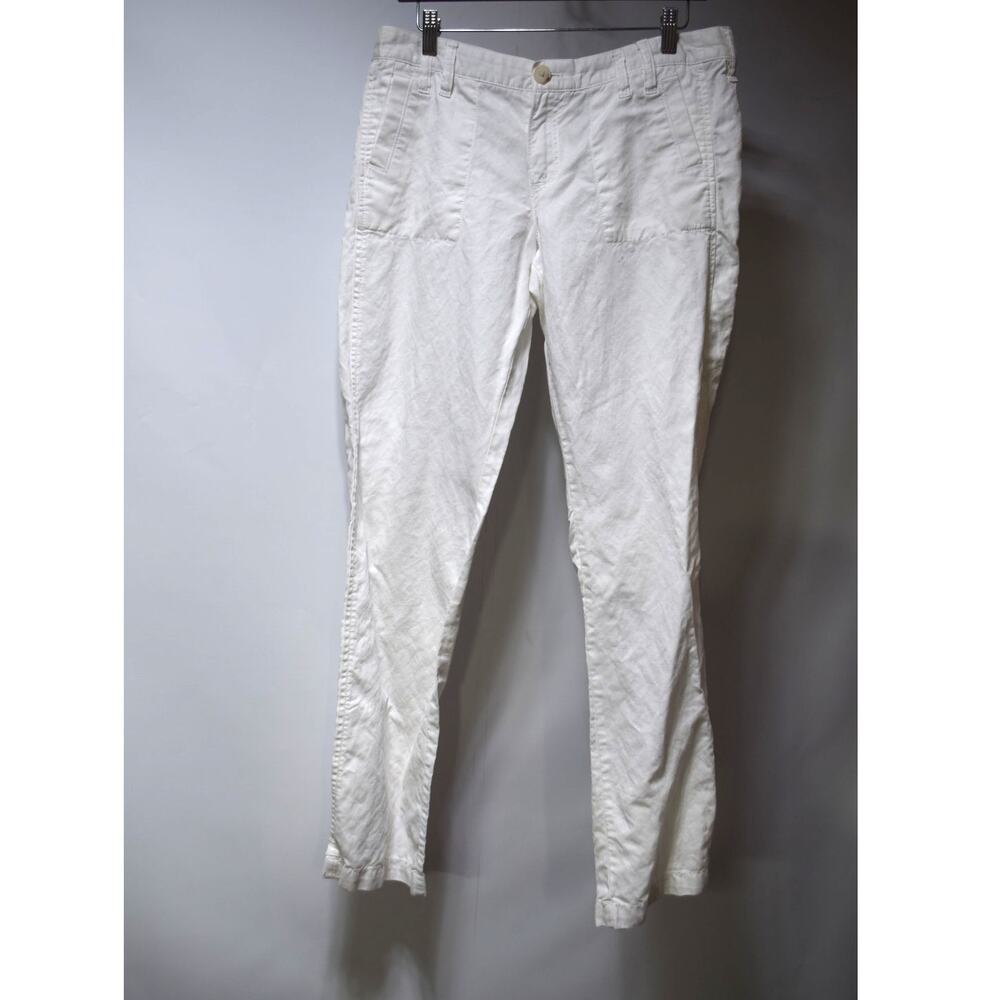 Banana Republic Jade White Linen Blend Straight Leg Pants Women's Size 10